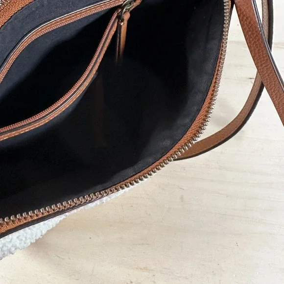 J.Jill  Winter's‎ Day Sherpa Fleece Leather Crossbody Handbag Cream Brown - Picture 6 of 7